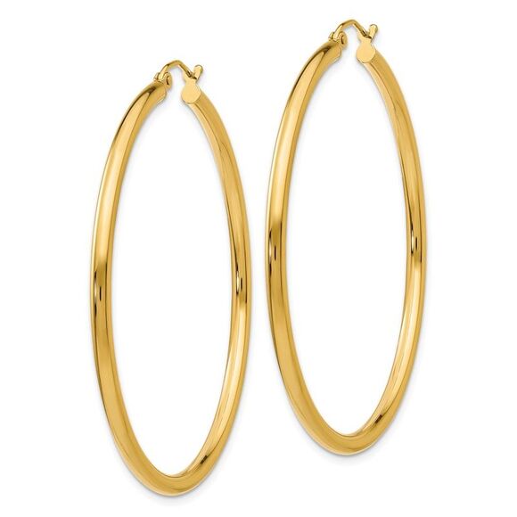 2.5mm, 14k Yellow Gold Classic Round Hoop Earrings, 50mm (1 7/8 Inch) - Picture 2 of 4